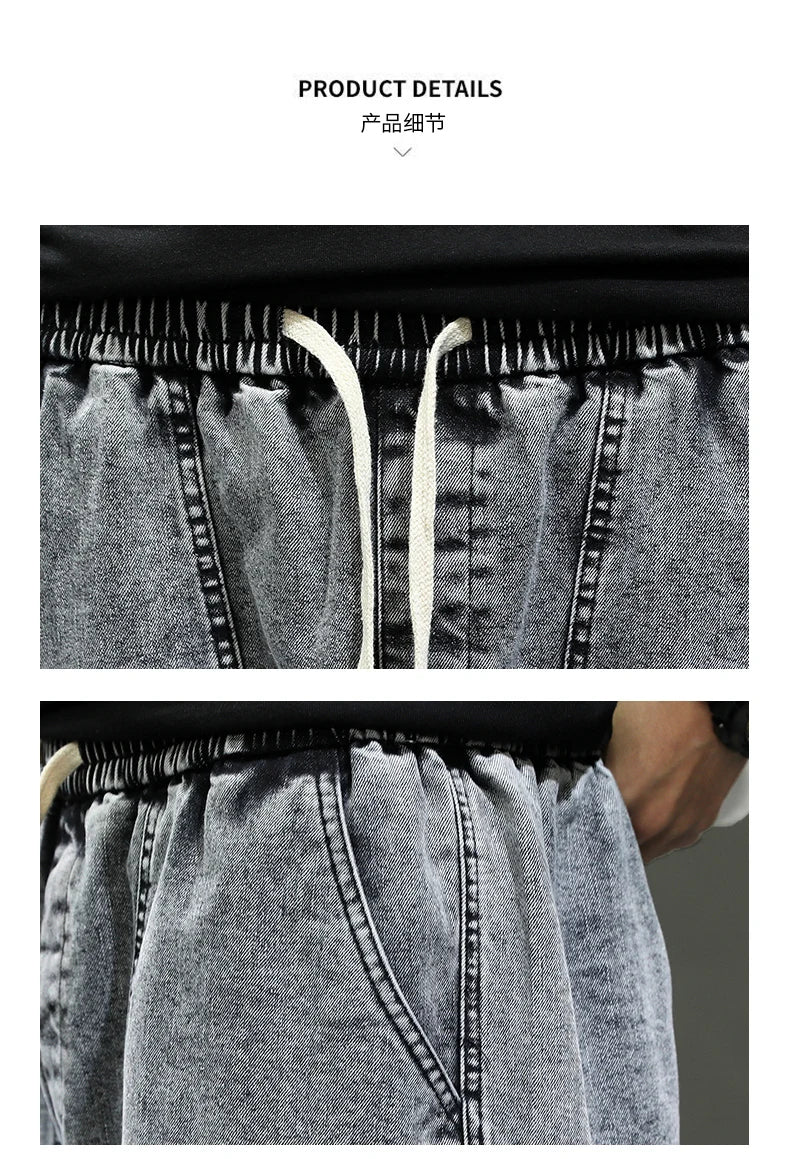 Korean Style Men's Long Shorts 3/4 Length Denim Bermuda Male Big Plus Large Size Jeans Fashion Below Knee Streetwear Loose Baggy