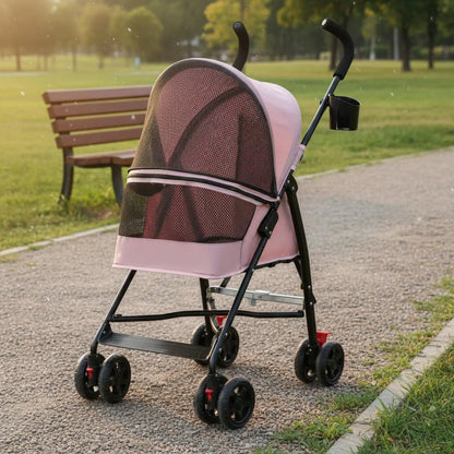Foldable Pet Stroller Ventilated Lightweight Pet Stroller Brake System Cup Holder for Dogs, Travel, Park