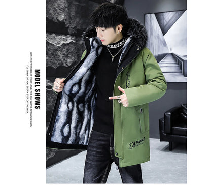 Winter Men's Long Down Jacket Fashion Male Thermal Parkas Coats Casual Men Classic Fur Collar Warm Padded Jackets Clothing 5XL