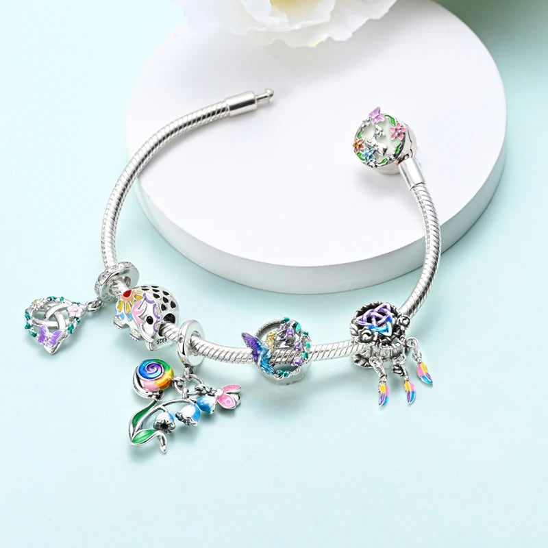 Original 925 Sterling Silver Charm Beads Clover Sunflower Tulip Carnation Pendant For Women Jewelry Fashion Gift