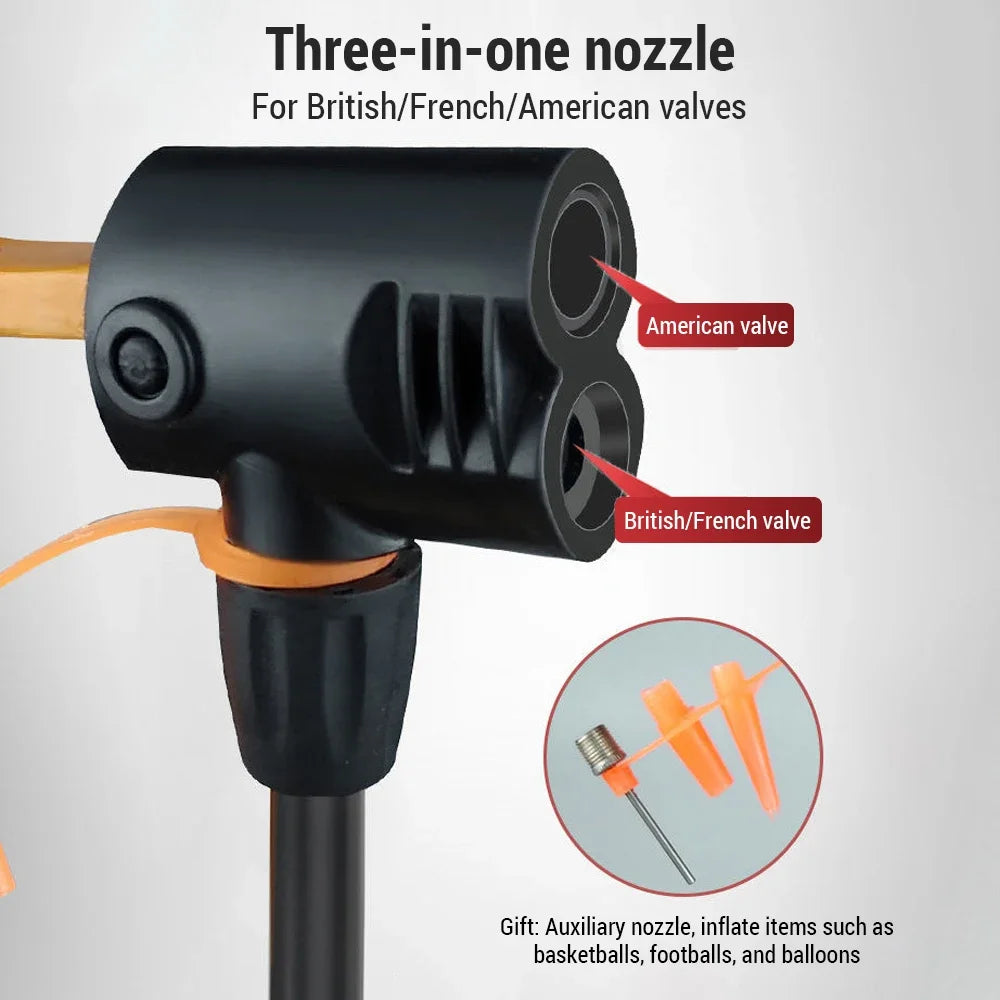 Bike Pump with Gauge Multi-functional Inflator for Bicycles and Cars 160PSI with High-Pressure Gauge and 3-in-1 Nozzle Air Pump