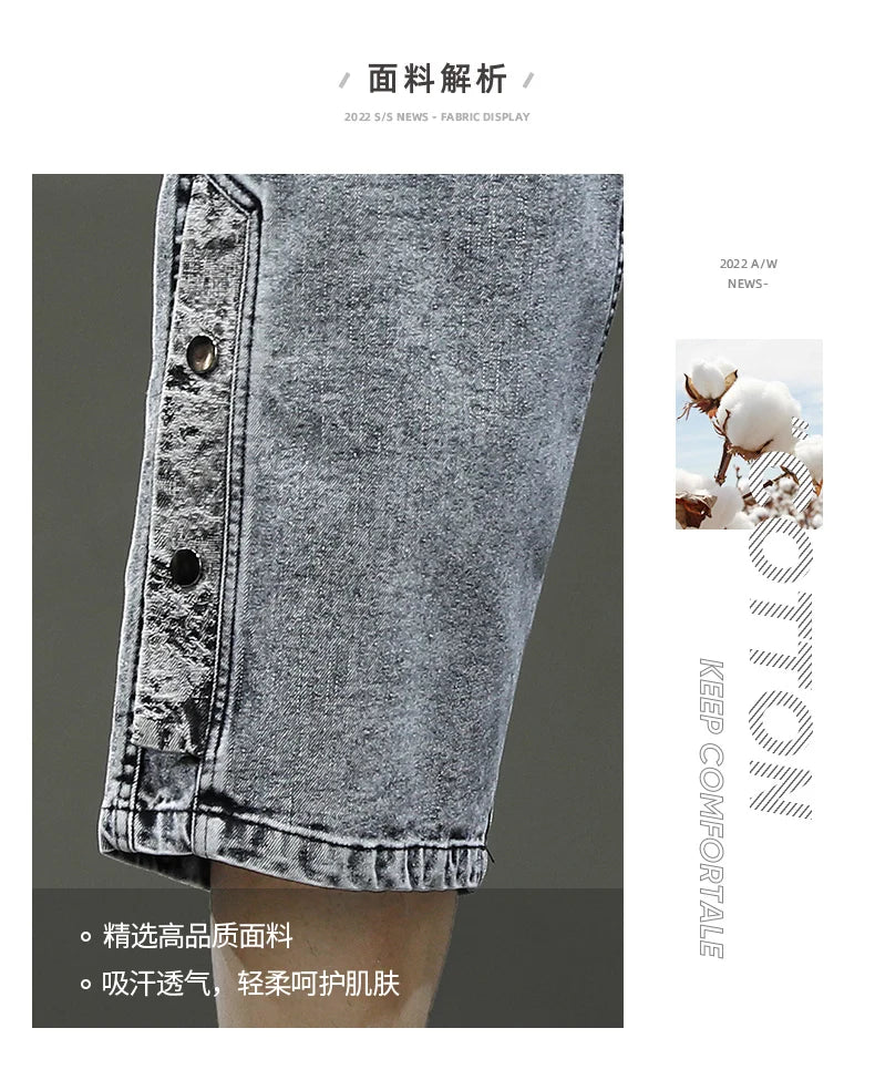 Korean Style Men's Long Shorts 3/4 Length Denim Bermuda Male Big Plus Large Size Jeans Fashion Below Knee Streetwear Loose Baggy