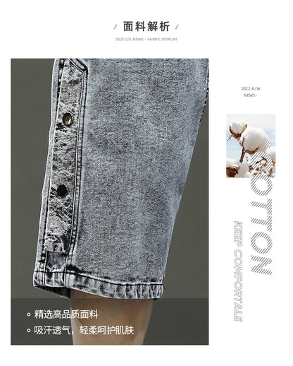 Korean Style Men's Long Shorts 3/4 Length Denim Bermuda Male Big Plus Large Size Jeans Fashion Below Knee Streetwear Loose Baggy