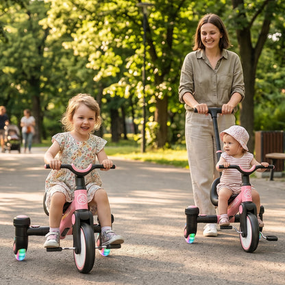 3-IN-1 Toddler Tricycle For 1.5-5 Years Old Drift Trike With 360° Spin Light Up Wheels Adjustable Seat Strong Frame Easy Assembly 3 Ride Modes Toddler Bike For Boys And Girls Indoor Outdoor Use White Pink Black Red