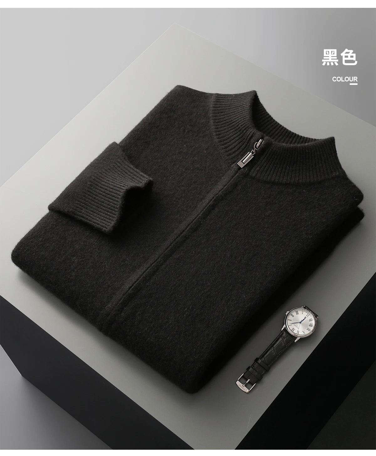 100% Merino Wool Two-piece Suit for Men Autumn Winter Knitting Zipper Cardigan and Slim-fit Pants Warm Thickened Clothing Sets