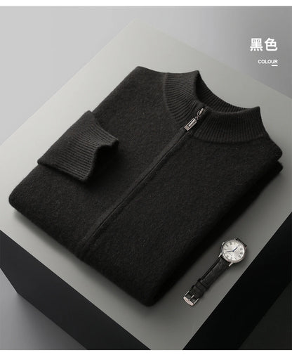 100% Merino Wool Two-piece Suit for Men Autumn Winter Knitting Zipper Cardigan and Slim-fit Pants Warm Thickened Clothing Sets
