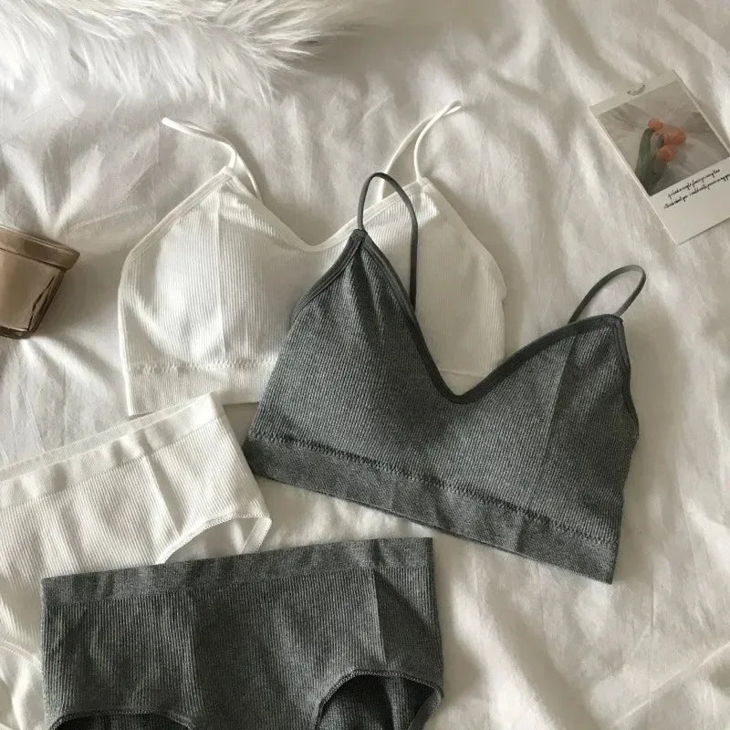 Women's Sports Bra Set Underwear Bra Korean Style Push Up No Steel Ring Bra Sexy Tube Top High Elastic Panty Set