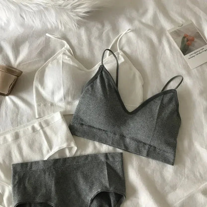 Women's Sports Bra Set Underwear Bra Korean Style Push Up No Steel Ring Bra Sexy Tube Top High Elastic Panty Set