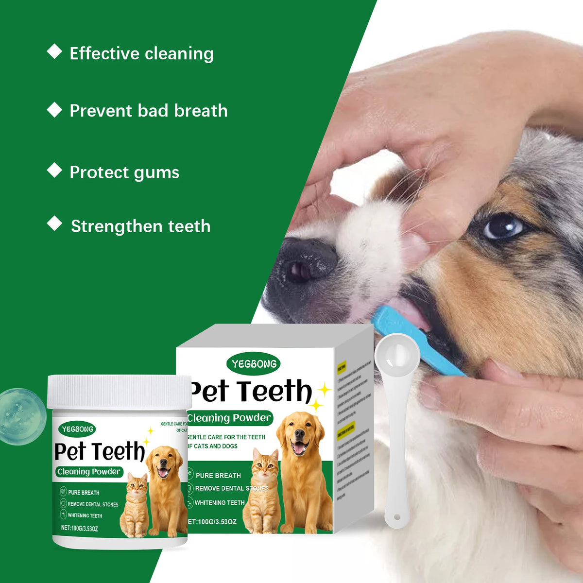 Pet Teeth Cleaning Powder for Cats Dogs Reduce Tartar Plaque Deep Clean Surface Dirt Keep Fresh Breath Oral Grooming Supplies