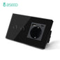 BSEED Touch Light Switch With EU USB Wall Sockets Black Wall Led Switches 1/2/3Gang 1Way Crystal Dark Blue Backlight Wall Switch