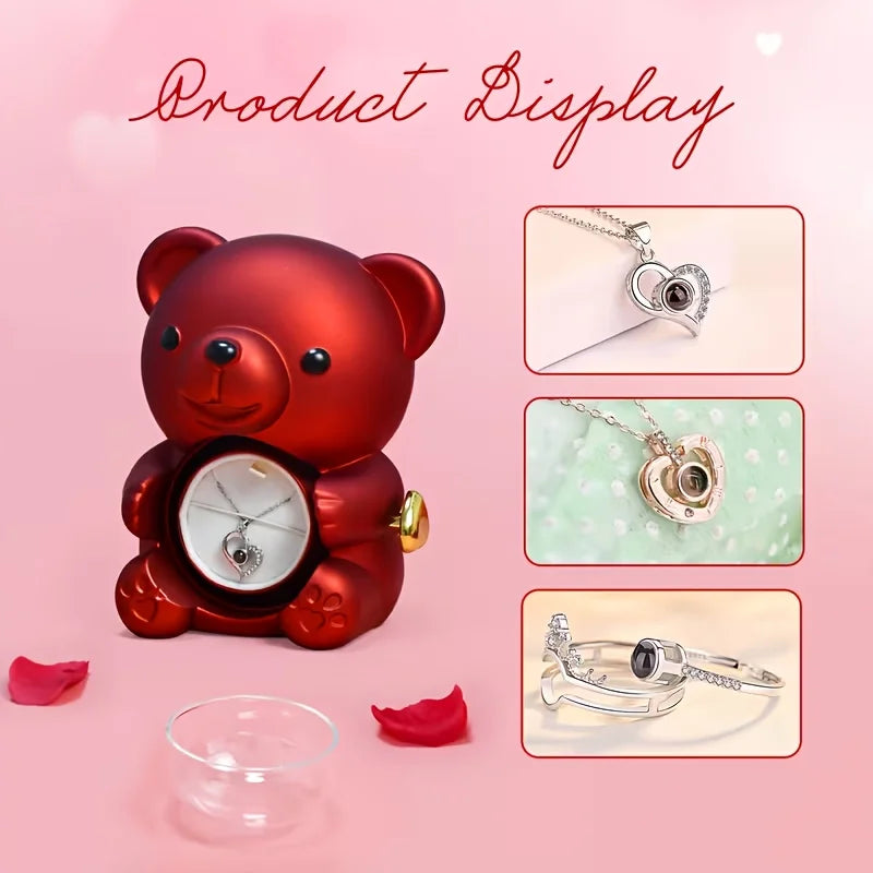 Teddy Bear Rose Gift Box, Jewelry Box with Hidden Space for Ring or Earrings,Jewellery Not Included,for Mother's Day,Anniversary