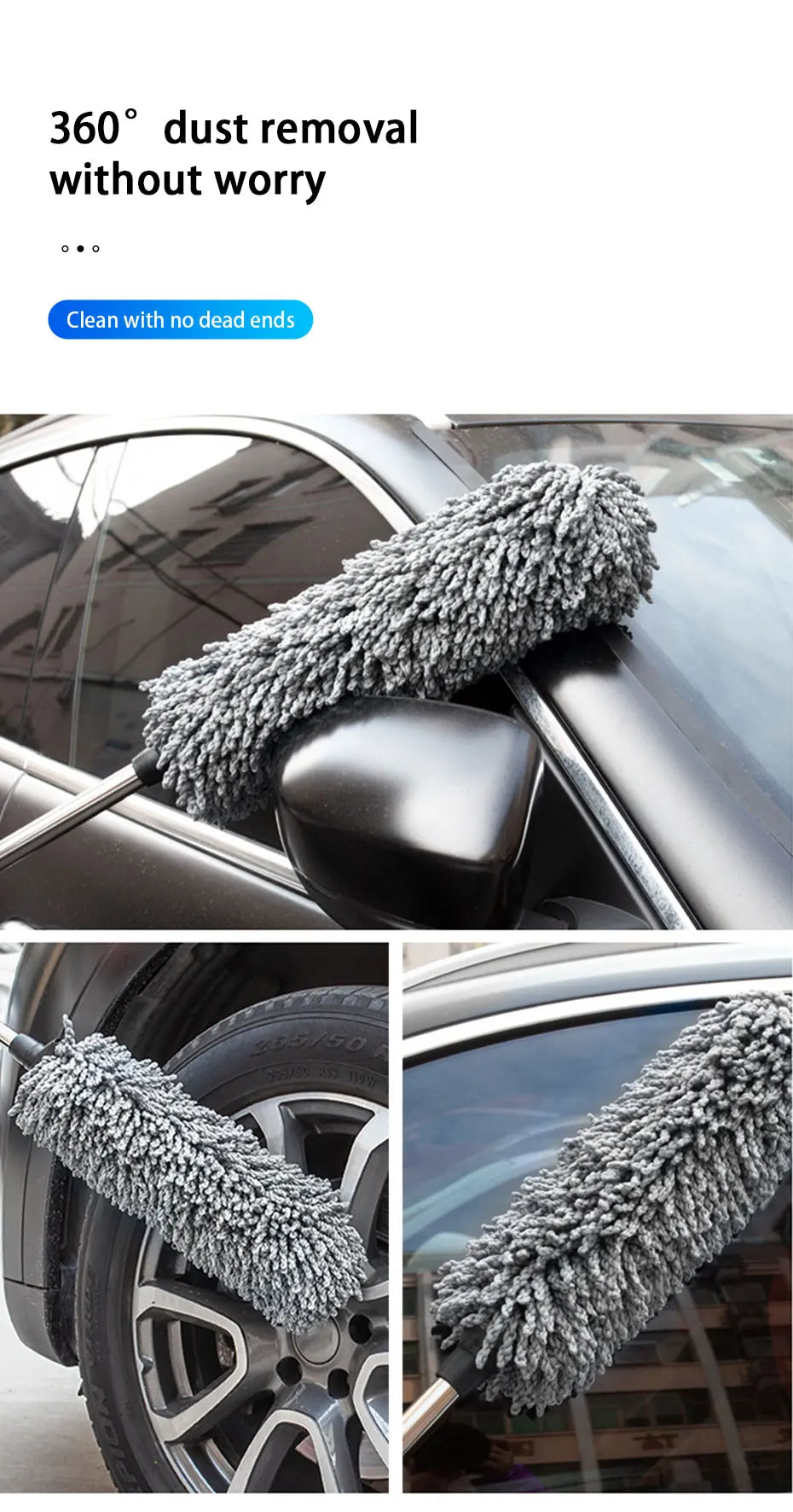 SEAMETAL Retractable Car Duster Stainless Steel Long Handle Dusting Brush Microfiber Dust Remover Car Household Cleaning Tools