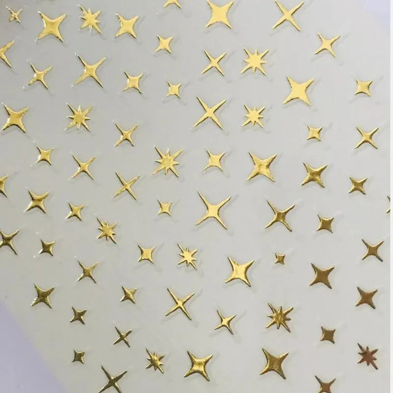 3D Laser Silver/Rose Gold Hollow Cross Star Nail Art Stickers Design Self-Adhesive Hollow Cross Star Nail/Body Art Decor Sticker