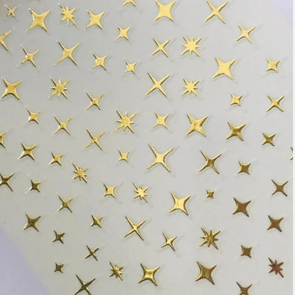 3D Laser Silver/Rose Gold Hollow Cross Star Nail Art Stickers Design Self-Adhesive Hollow Cross Star Nail/Body Art Decor Sticker