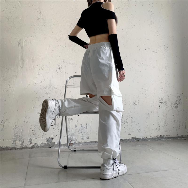 Casual Pants Women Cargo Korean Style Solid Spring Young Ladies Elastic Waist Popular Street Wear  Simple Ins Cozy Cool