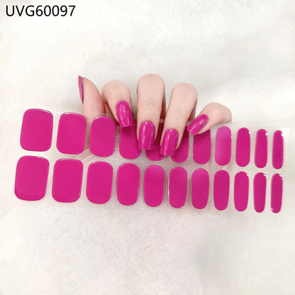 20/22Tips UV Semi cured Gel Nail Stickers Waterproof Long Lasting Full Gel Nail Wraps Press On Nail Decal DIY Manicure