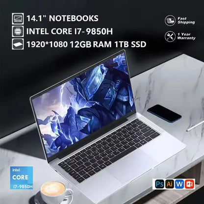 Intel Core I7 9850H Atom A3950 Windows 11 Pro Laptop Gamer SSD 1TB RAM 16GB Portable Laptops Computer Gaming 14.1' Notebook PC