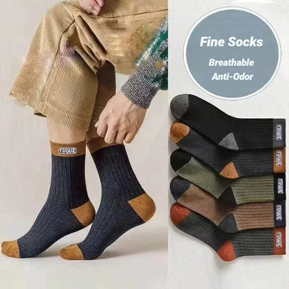 5‑Pairs Unisex Men's Trendy Color Block Crew Socks Breathable Comfy Casual For All Seasons Outdoor Wearing