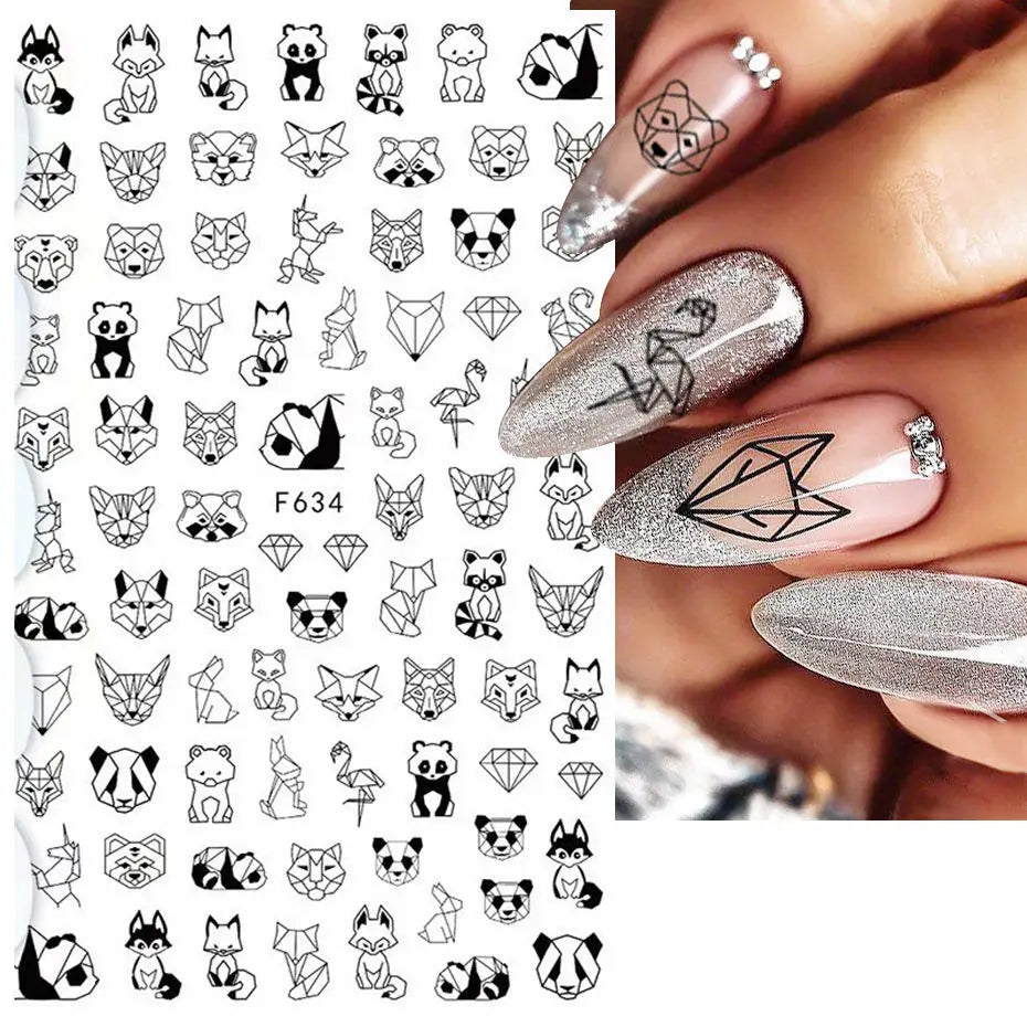 Black and White Love Flowers Line Art 3D Stickers Nail Decals Nail Art Accessories Butterfly Rose Nail Stickers Nail Sliders