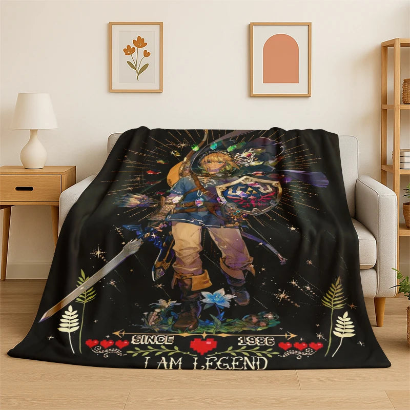 Classic Game Z-Zelda Cartoon Link Flannel Blanket Soft Warm Throw Blanket for Bedroom Living Room Bed Travel Camping Picnic