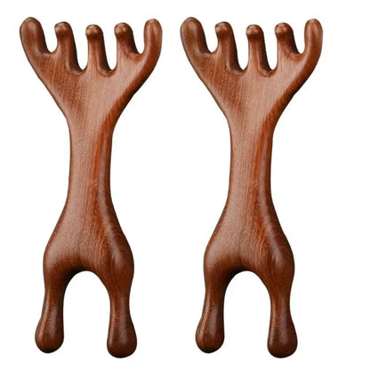 1Pc/2Pcs Double Headed Body Meridian Massage Comb Deer Antlers Sandalwood Wood Therapy Massage Comb Anti-static Tool
