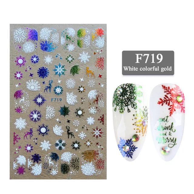 1PCS New Christmas Decorations 2023 New Year Nail Stickers Press on Nails Laser Snowflake Christmas Tree 3D Nail Decal