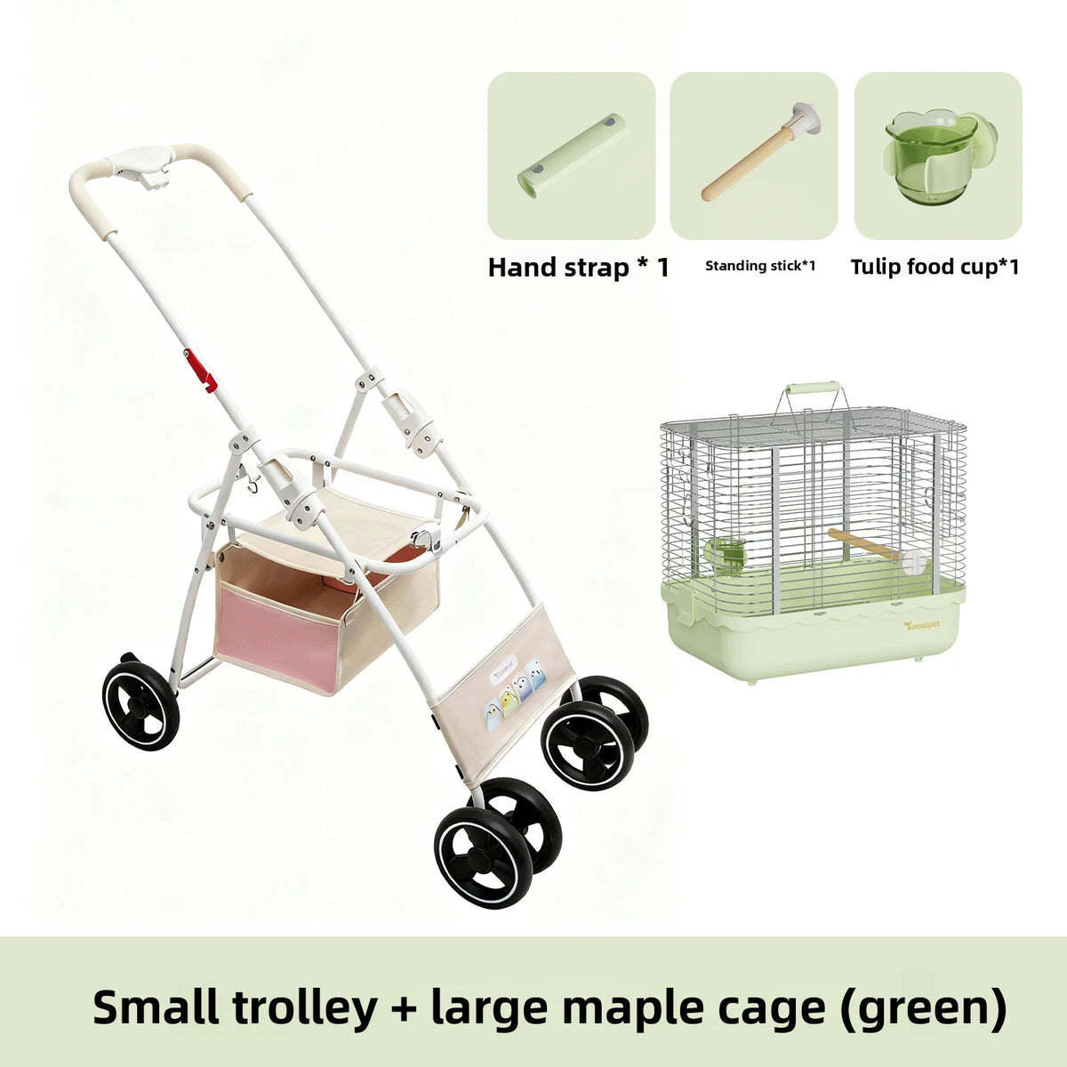 Foldable Lightweight Parrot Stroller Outdoor Travel Pet Carrier with Storage Space