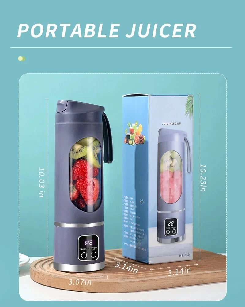 2026 New Household Charging MINI Crushed Ice Electric Juicer Powerful Motor 450ML Large Capacity Digital Display Juice Cup