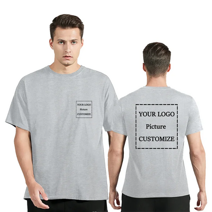 European Size 100% Pure Cotton Custom Men's T-Shirt Front and Back Logo Text Photos, Summer Breathable Short Sleeved Top2025