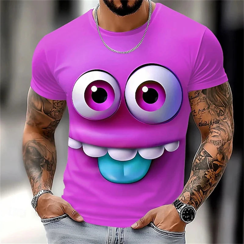 Summer New 3D Printed Funny Face T-shirt Fashionable Men's Holiday Short-sleeved Casual O-neck Loose T-shirt Streetwear