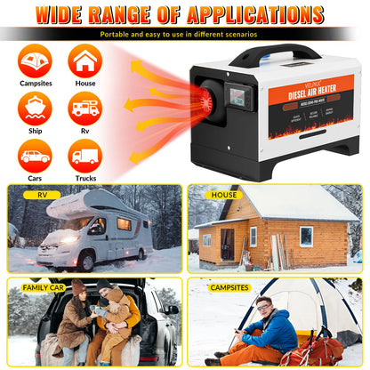 8kW 110V Diesel Heater – Portable Diesel Air Heater with Remote Control, Large LCD Screen, Smart Remote Control, Adjustable Temperature (18–40°C), for RVs, Yachts and Trucks (White)