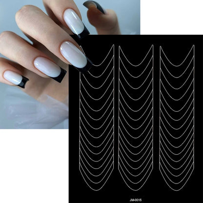 1pcs Curved French Lines Nail Art Stencils Stickers V-shaped Pattern Classic French Nail Decals Drawing Line Aid Nail Sticker To