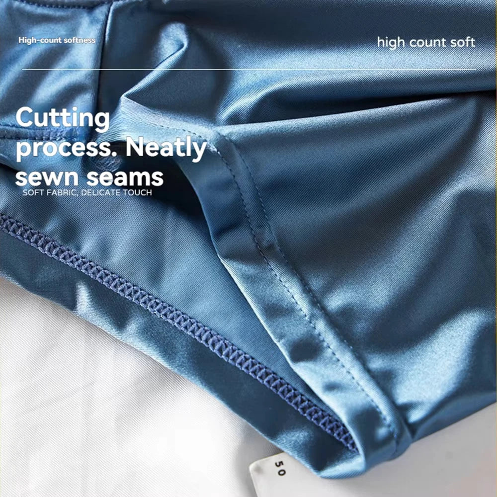 1/3Pcs Breathable Thin Satin Silk Boxer Briefs Seamless Mid Waist Ice Silk Boxers Underpants Smooth Underwear for Men Daily
