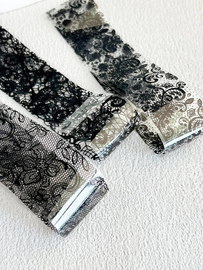 10 Sheets Lace Nail Foil White & Black Nail Stickers Design Transfer Foils Starry Sky Paper Nail Art Foil Decals for Nails Salon