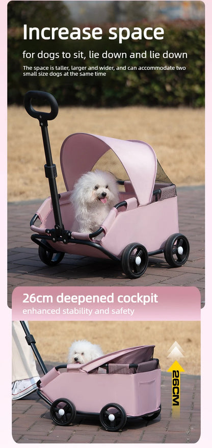 Foldable Pet Stroller with Sun Canopy Lightweight Dog Trolley Shopping Carts Outdoor Walking Travel Cart for Small Dogs Puppy