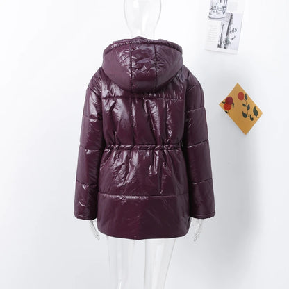 Vintage Zipper Cotton Coat Women Hooded Full Sleeve Pockets Drawstring Overcoats 2025 Winter New Lady Fashion Warm Streetwear