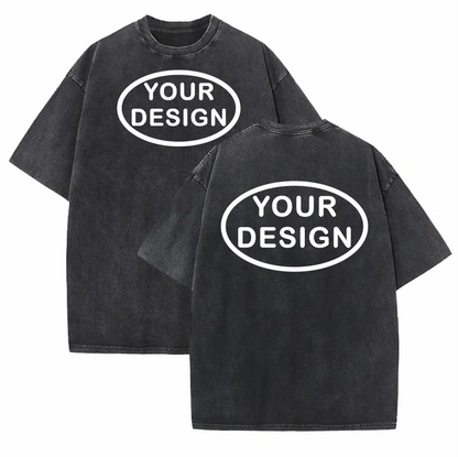 Custom T-shirt with Hip-hop Street Team Logo Men's 230G Pure Cotton, Loose Fit, High-temperature Printed Custom Top
