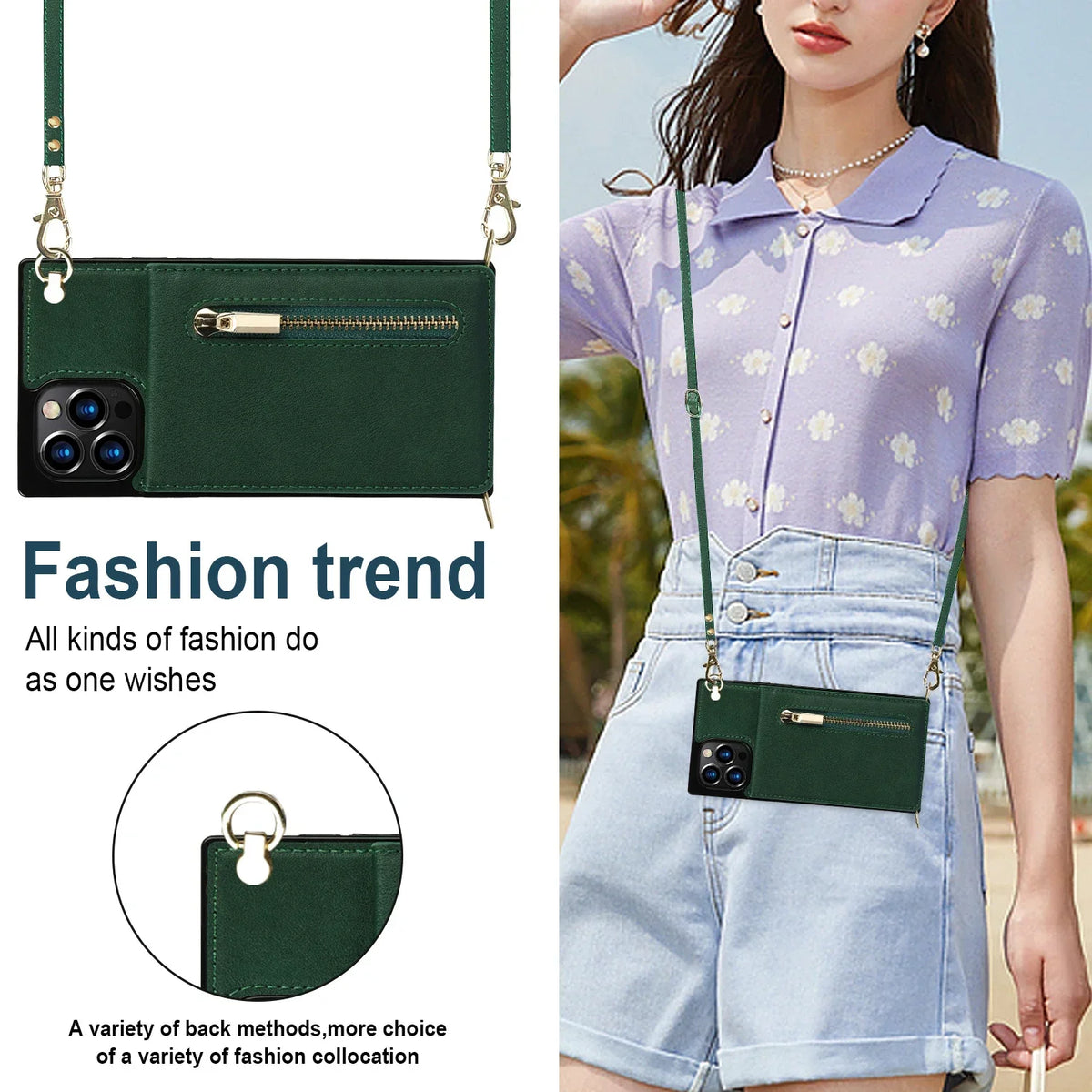 Zipper Wallet for IPhone 17 Air 16 16E 15 14 13 12 11 Pro Max Plus Case with Card Holder Lanyard Strap Crossbody Leather Cover