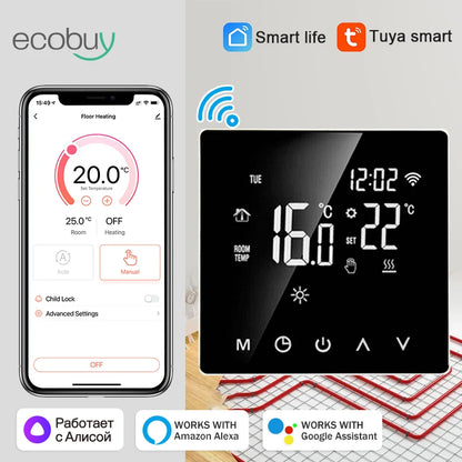 Tuya Smart Thermostat For Underfloor Heating Wifi Thermostat  Floor Heating Controller Warm Floor Temperature Controller Alexa