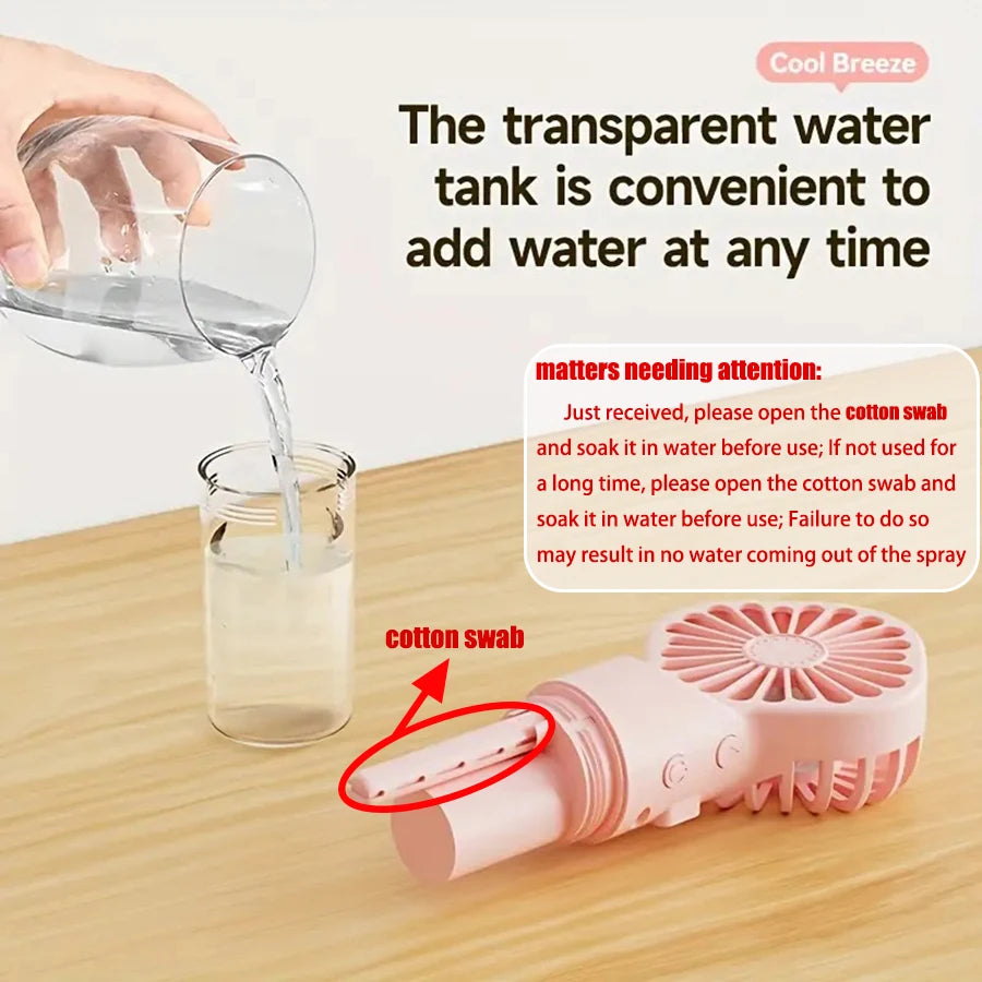 Portable Handheld Spray Fan - USB Charging Mini Humidifier Fan, Suitable for Travel and Outdoor Use as a Handheld Fan