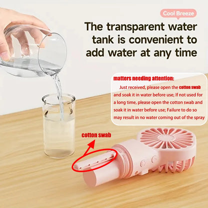 Portable Handheld Spray Fan - USB Charging Mini Humidifier Fan, Suitable for Travel and Outdoor Use as a Handheld Fan