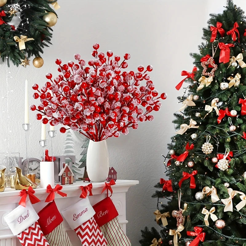5/10Pcs Chritsmas Decoration Snowflake Red Berry Branche Chritsmas Tree Pendant for Home Decor Xmas New Year 2025 Gift Accessory