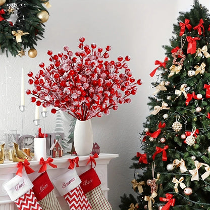 5/10Pcs Chritsmas Decoration Snowflake Red Berry Branche Chritsmas Tree Pendant for Home Decor Xmas New Year 2025 Gift Accessory