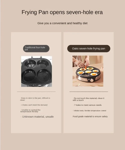 220V Professional Crepe Maker with 7 Holes Egg Burgers Crepes and Omelettes Baking Pan Perfect for Breakfast