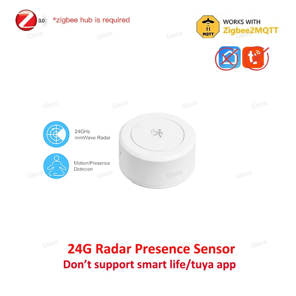 Zigbee 24G MMWave Human Presence Sensor Microwave Radar Occupancy Motion Detector Smart Home Works with Zigbee2MQTT TUYA APP