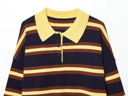 Sweater knitted Pullover Women's Spring 2026 New Fashion Striped Loose Polo neck Warm Women Sweater Chic Youth Holiday Pullover