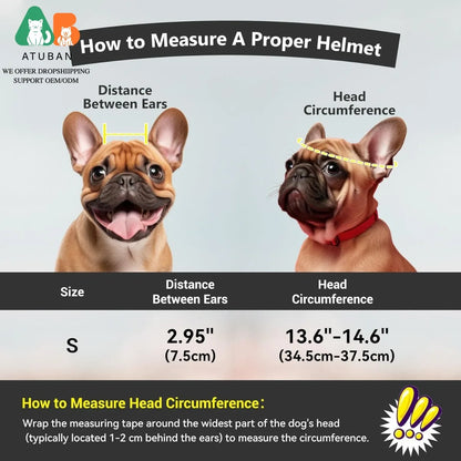 ATUBAN Dog Helmets for Small Dogs, Dog Helmet with Clear Lens Goggles, Doggie Helmets Hat with Ear Holes,Bike Doggie Helmet Dogs