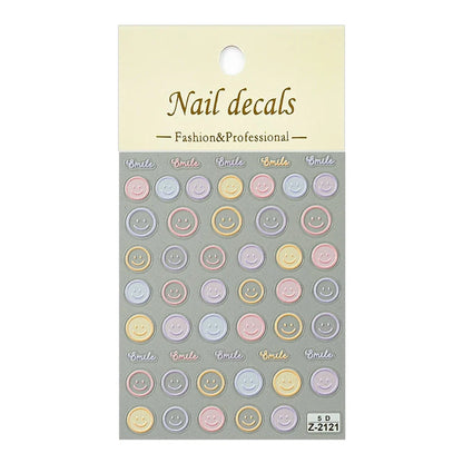 5D Exquisite Smiling Face Nail Stickers Embossed Japanese Macaron Nail Art Self-Adhesive Decorations Accessories DIY