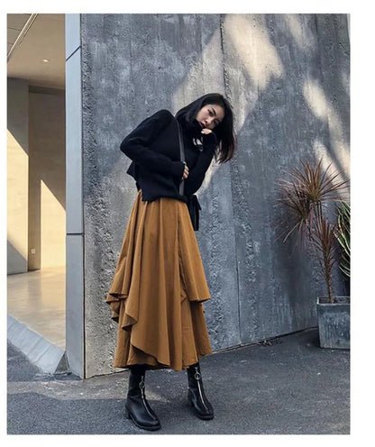Women Black Skirts Japanese Gothic Irregular High Waist Pleated Skirt Pants for Women Vintage Cargo Skirts Female Clothes Ladies
