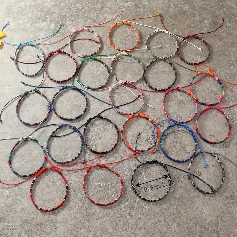 24pcs Bohemian 2 Style Woven Bracelets Set, Random Colorful Cloth Art Friendship Surf Bracelet For Men Women